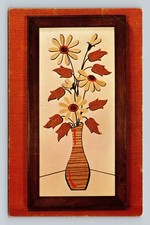 Mid-Century Modern Wood Blooms Floral Art Postcard Framed Vase J1358 picture