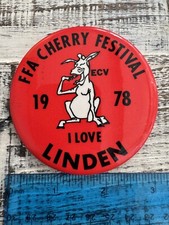 Vintage Pinback Button FFA Cherry Festival 1978 I Love Linden Retro Pin RARE picture