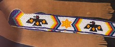 Native American Beaded Leather Strap Thunderbird Geometric Pattern Vintage picture