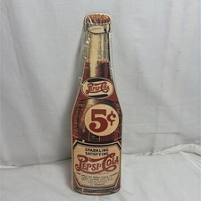 VINTAGE PEPSI-COLA 5 Cent Bottle Cardboard Display - 16 Inches Tall New picture