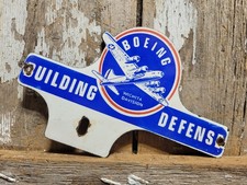 VINTAGE BOEING PORCELAIN SIGN RARE OLD AIRPLANE FIGHTER JET TAG TOPPER WICHITA picture