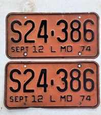 Pair Vintage 1974 Missouri Truck License Plates S24 386 picture