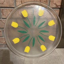 Vintage 70's  Acrylic Lucite Round Tulip Tray Yellow & Green Signed MCM 13.5 picture