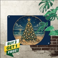 Coastal Beach Scene Holiday Tree Ornaments Decor Metal Plaque Sign 8x12 picture