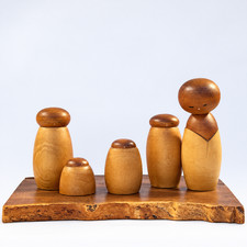 VERY RARE Masao Watanabe Yorokobi Joy 5 Piece Kokeshi Dolls 1965 Contest Entry picture