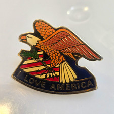 Vintage I Love America Patriotic Eagle & American Flag Enamel Lapel Pin picture
