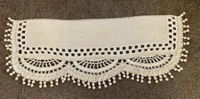 Antique Vintage French Handmade Lace Sofa Back Mantle Panel Pom Pom Fringe Boho picture