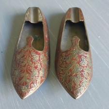 Vintage Brass Enamel Shoe Ashtrays (Pair) India 3.75 X 1.5