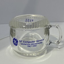 GE Computer Service Dispatch Glass Advertising Mug 1987-1992 Clear VTG GE picture
