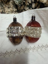 2 Early Vintage Glass Christmas Ornaments Bumpy Amber Reflector Ribbed RARE 2.5