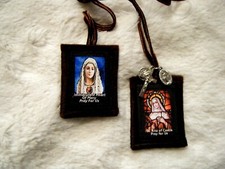 St Rita Of Cascia Immaculate Heart of Mary Brown Scapular 100%Wool Made in USA picture
