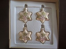 VTG Kurt Adler Handcrafted Ivory & Gold Star Glass Christmas Ornaments 4 Count. picture
