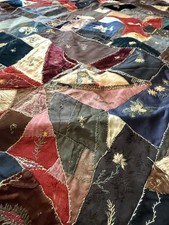Antique c1884 Victorian Crazy Quilt Silk Velvet Embroidery Blaine Logan Campaign picture