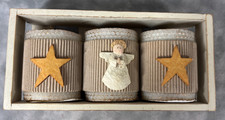 2000s Vtg Christmas Angel Star Pillar Candle Set Wood Box picture