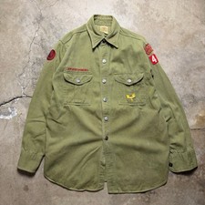 Vintage 40s Boy Scouts of America Shirt Mens Small Green Troop 42 Uniform Patch picture