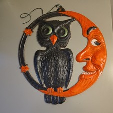 RARE Vintage Antique Halloween Owl & Crescent Moon Diecut Decoration Germany 20s picture