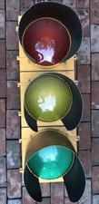 Retired Aluminum 12” LED Traffic Signal Red Stop Light - W/ Hoods / Visors/ picture