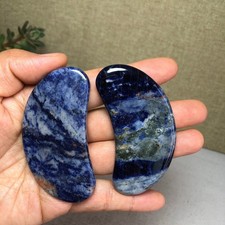 2pcs Natural Blue sodalite Moon shape Crystal Massage board specimens 74g A6092 picture