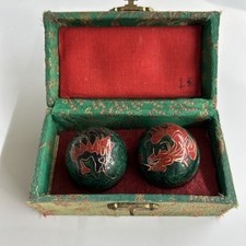 Vintage Chinese Baoding Singing 1 1/4”Health dragon Balls Case Hand Therapy  picture