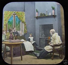 Glass Magic Lantern Slide THE THATCHED COTTAGE 43 C1890 VICTORIAN TALE PEOPLE picture