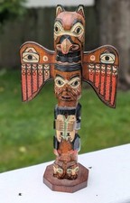 ANTIQUE NORTHWEST COAST INDIAN TOTEM 10 IN. SIGNED CARVED PATRICK SEALE picture
