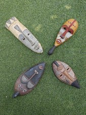 Lot of 4 Vintage African Wooden Tribal Wall Masks Hand Carved Ghana Art Decor picture