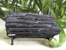 Rough Black Tourmaline Mineral Specimen W/Stand Raw Gemstone Crystal Chakra. picture