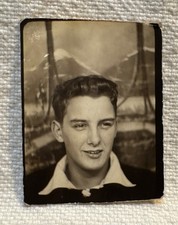 Vtg 1940 Photo Booth Photo Handsome Young Man-Wintery Background-Signed-Gay Int picture