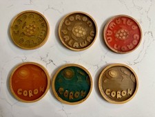 MCM Vintage Carved Wood Coasters Set of 6 Colorful Turtle Folk Art Retro  picture
