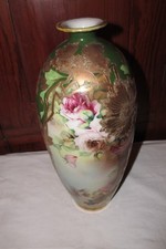 Vintage 14 Inch Tall Mikado Japan Hand Painted Vase Roses and Gilt Gold Nice picture