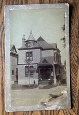 Antique Cabinet Card Photo Home of Harry Clark Family 1893 Brick House Turret picture