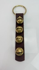 NWOT Handcrafted New England Bells Leather & Brass Door Hanger 4 Bells Christmas picture