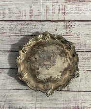 Vintage Silver Plated Ornate Footed Tray With Swan Crest 6.5