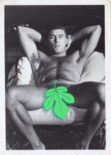 Vintage photo - Shirtless pantsless guy reclining on cushion- Gay interest picture