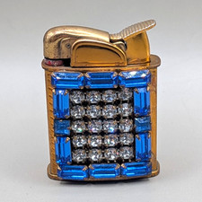 Vintage Evans Jeweled Rhinestone Pocket Lighter Gold Tone Serviced and Working picture
