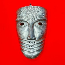 VINTAGE IRON MUGHAL INDO PERSIAN ISLAMIC WARRIOR'S FACE MASK ARABIC INSCRIPTION picture