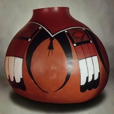 Rare Vintage Native Hopi Indian Painted Gourd Folk Art by Rainbow Hand 1987, AZ picture