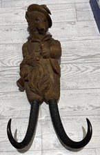 ANTIQUE MUSICAL CIRCA 1880 BLACK FOREST HAND CARVED FOX WHIP HOOK GLASS EYES picture
