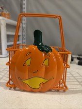 RARE VTG 90s Bath & Body Works Halloween Pumpkin Metal Basket Jack O Lantern TAG picture
