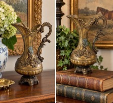 Vtg Italian Brass Ewer Pitcher Vase Ornate Rococo Floral Footed Made in Italy picture