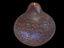 Vtg Fine Detail Peruvian Mate Burilado Hand Carved Storyteller Gourd 5