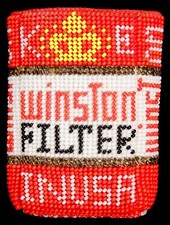 Vintage Winston Filter Beaded Cigarette Pack Holder Case Glass Seed Beads Old picture