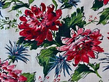 Paris Apartment 1950’s Mid Century Floral Barkcloth Vintage Fabric Drape Curtain picture
