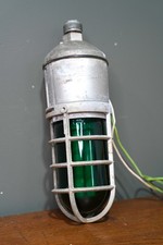 Vintage INDUSTRIAL EXPLOSION PROOF LIGHT Green Glass Lens Globe Steampunk cage picture