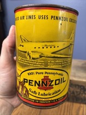 Vintage Original Pennzoil Owl Airliner Airplane Full Quart Motor Oil Can Graphic picture
