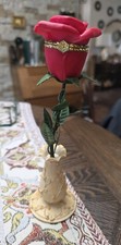 Rose In A Vase Ring Trinket Box Resin and Metal Velvety Lining 9
