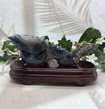 Volcano Agate Hand Carved Dragon on Wood Stand Light UV Reactive Crystal Decor picture