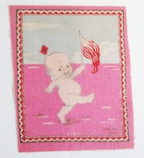 Antique Rose O'Neill Kewpie Tobacco Flannel Felt Marching with Flag 1914 picture