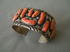 Native American Navajo Branch Coral Cluster Sterl Silver Cuff Bracelet Signed FK picture