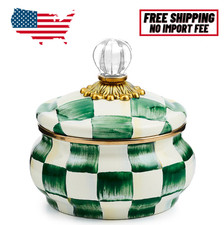 MacKenzie-Childs Emerald Check Squashed Pot, No Import Fee picture